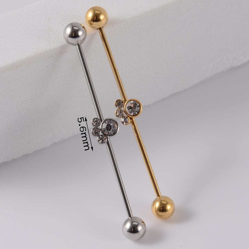 YW Industrial Barbell Earrings Piercing Jewelry Surgical Stainless Steel Scaffold Piercings CZ Bar for Women Men 14g&silver