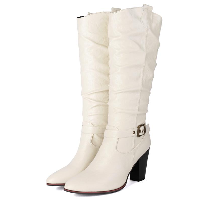 Modne kozaki do kolan dla kobiet Nowe trendy 2024 Plisowane buty zimowe Czarne Brązowe Białe Kowbojskie Buty do jazdy konnej Obuwie Buty Pani Duży Rozmiar