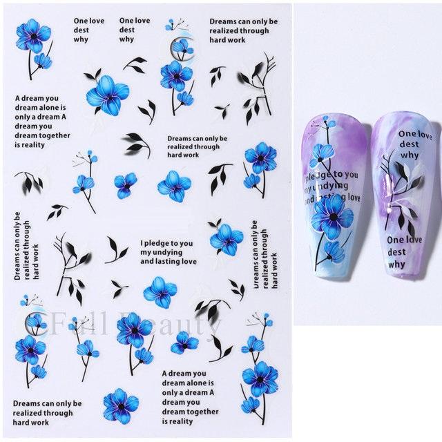 Water Nail Decal Sticker Flower Leaf Tree Green Simple Autumn Slider for Manicure Nail Art Watermark Tips