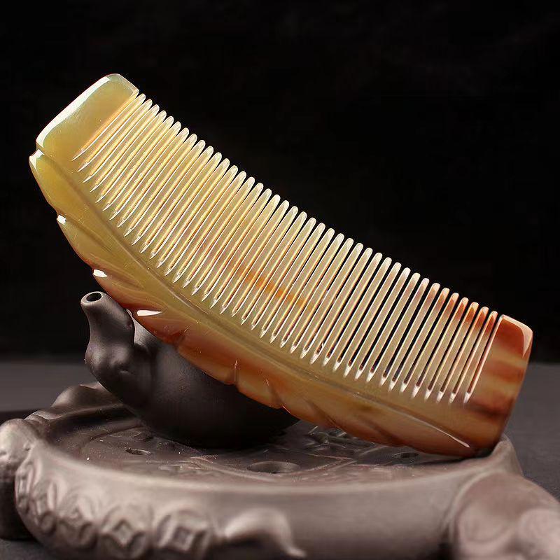 Hornkamm mit breiten Zähnen, Kopfmassage-Meridian, echter halbrunder Tragekamm mit Blumenmuster