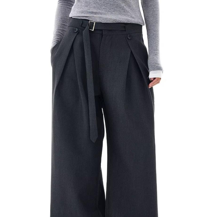 Spring 2026 Minimalist High-Waisted Wide-Leg Lace-Up Floor-Length Trousers for Women M чёрный