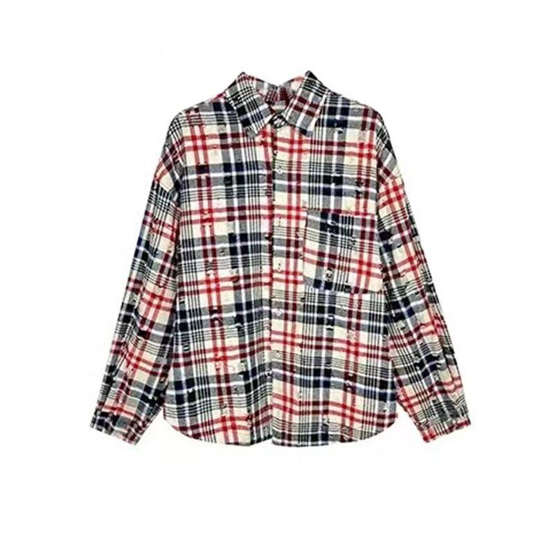 

2024 Клетчатая рубашка с длинным рукавом в японском стиле Гонконга Ins Свободная рубашка для мальчиков Летнее модное универсальное повседневное пальто L красный