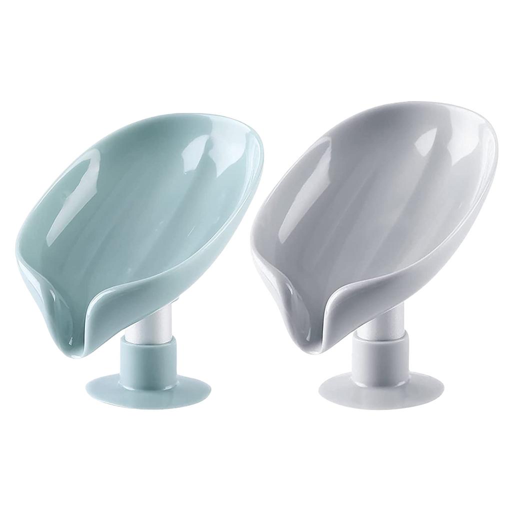 2pcs Hollow Soap Holder With Suction Cup Sponge Soap Dish With-Drain Leaf-Shaped Soap Box Soap Tray Solid Color Soap Box