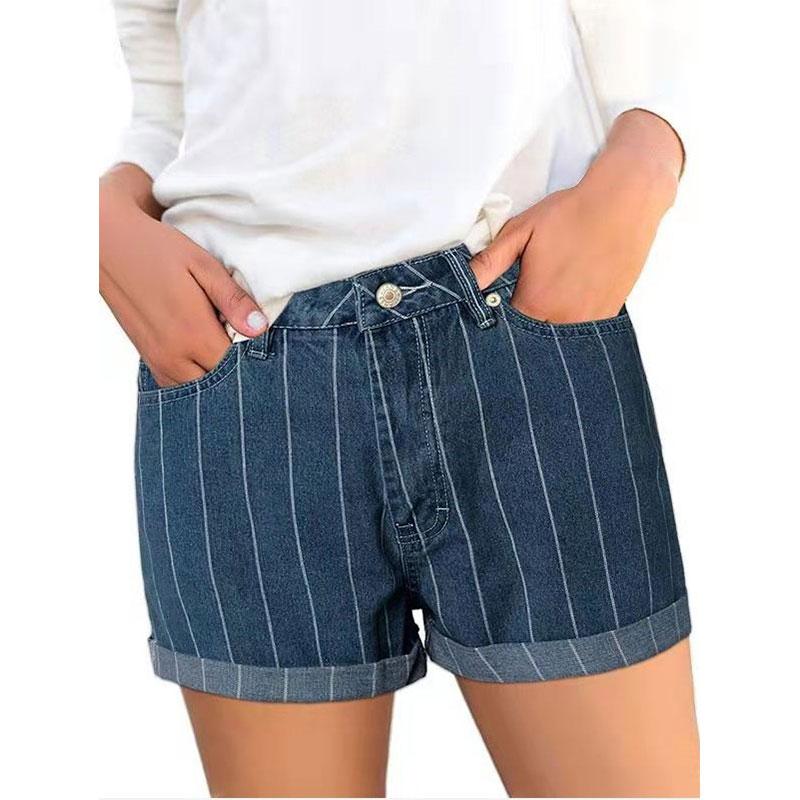 

Женские прямые шорты Demin в полоску с манжетами 2XL темно-синий