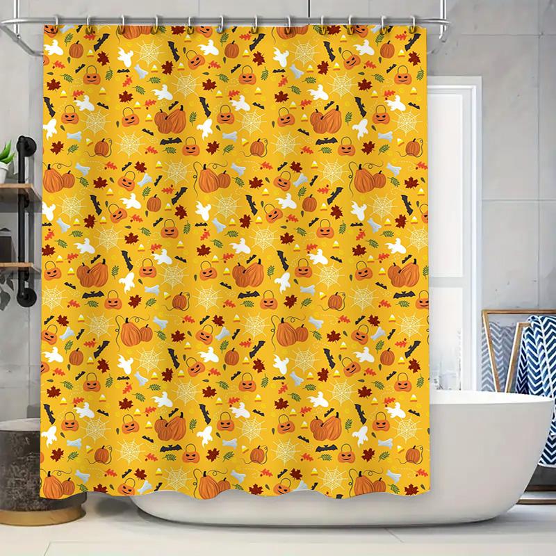 

Halloween-Themed Shower Curtain With Pumpkin Patch Print Polyester Fabric Bathroom Accessories Decor For Kids Rooms! W60H190(CM)-1 Pcs