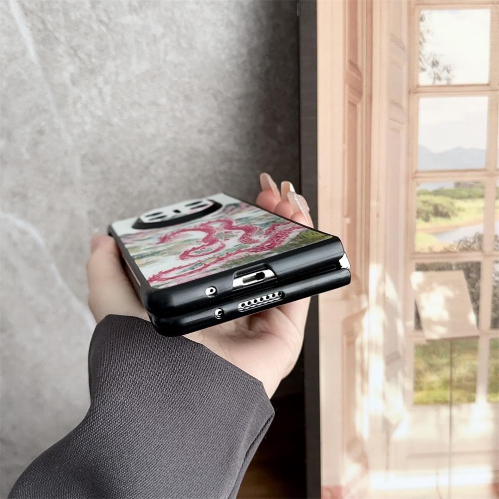 Black Cat and Pink Dragon Retro Happy Magnetic Case for Huawei MateX3/X5, Folding and Protective Cover for Women