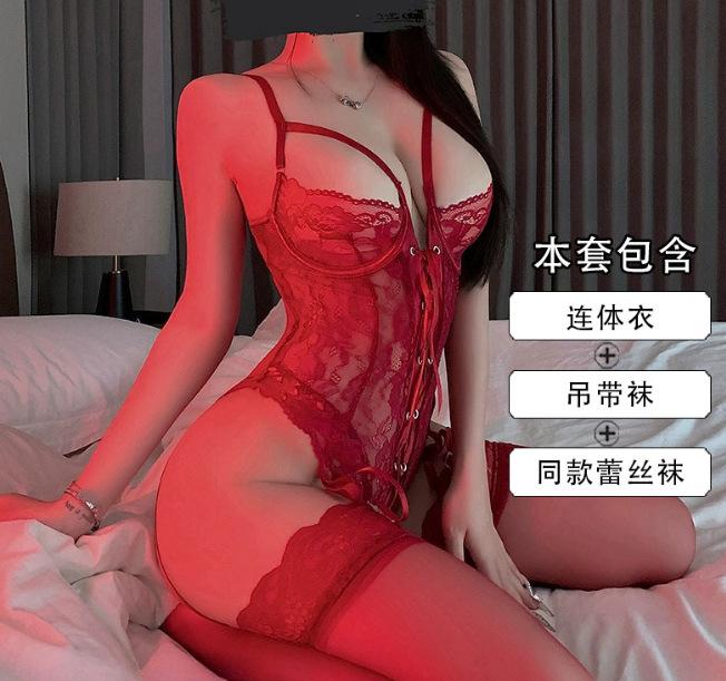 Lingerie Sexy Purple Lace Jumpsuit Steel Ring Uniform Pure Desire Strap Women Rompers Clothing Body Suits Knit Top Hot Sexy XIG9
