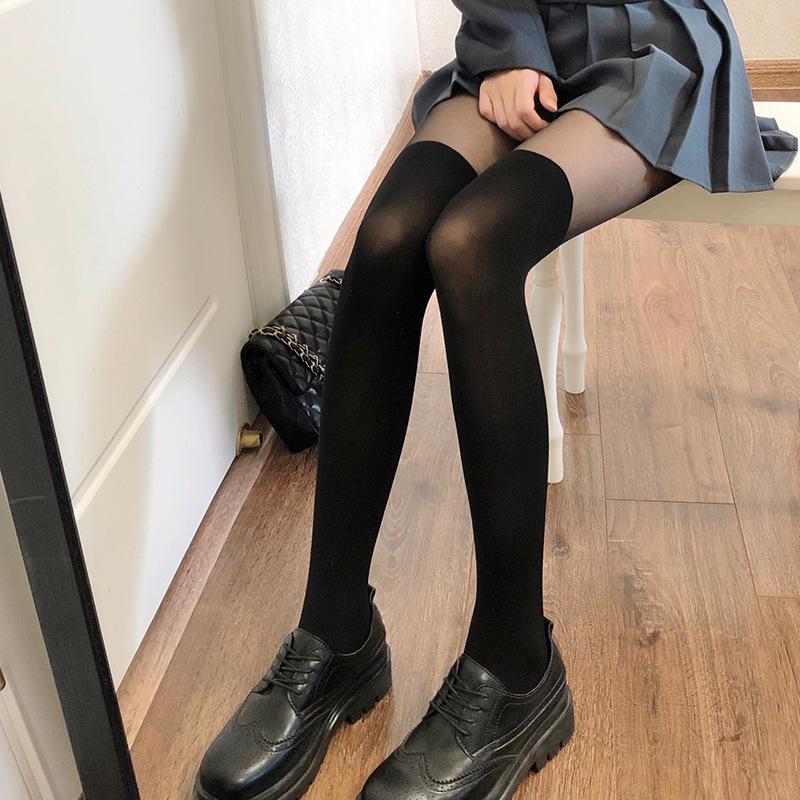 Splicing Stockings Black Bare-Leg Artifact Female Autumn Spring And Summer Thin Sexy Jumpsuits Fake High Tube Over The Knee Thin Fishing Net Socks