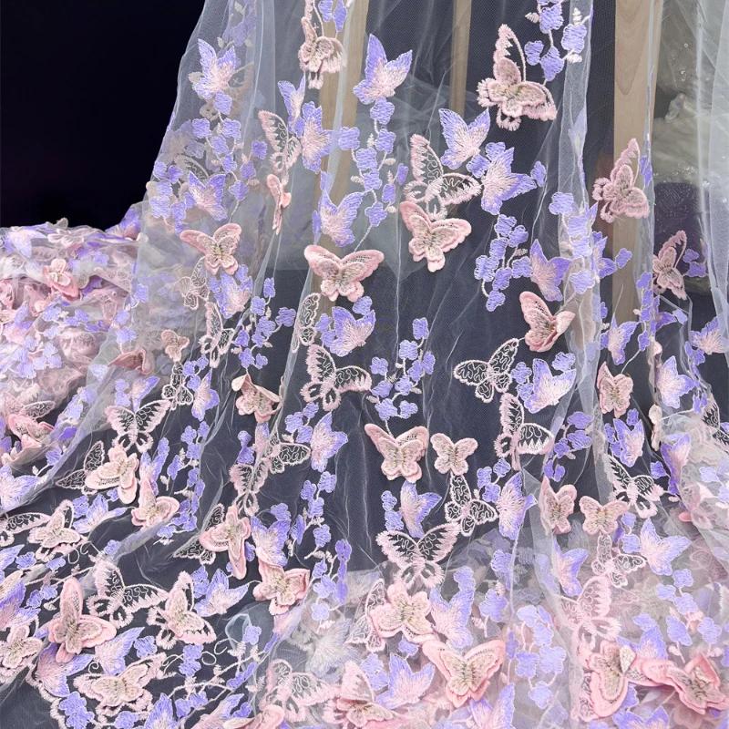 3D Hand-embroidered Cloth for Wedding Fabric Butterfly Embroidery Fabric DIY  for Dress Water-soluble Mesh Embroidery Lace