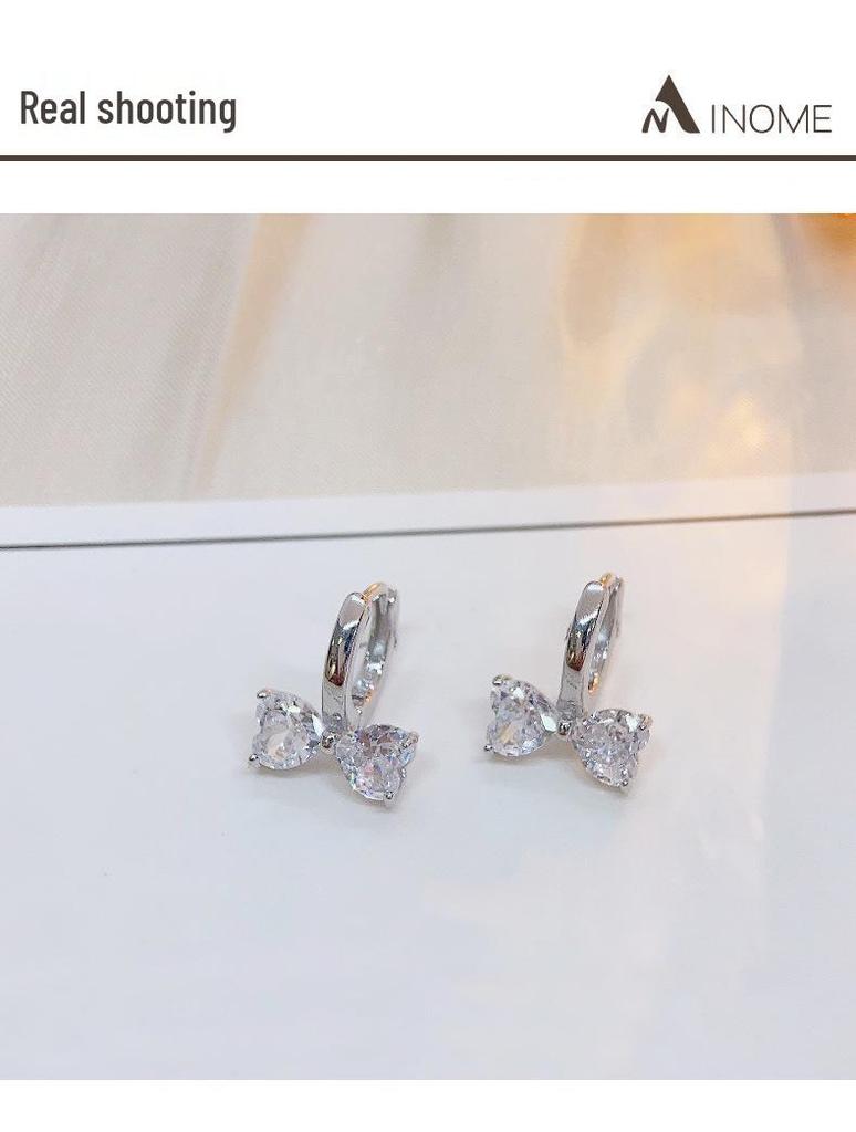 S925 Sterling Silver Bow Zirconia Earrings - Elegant Korean Style for Women