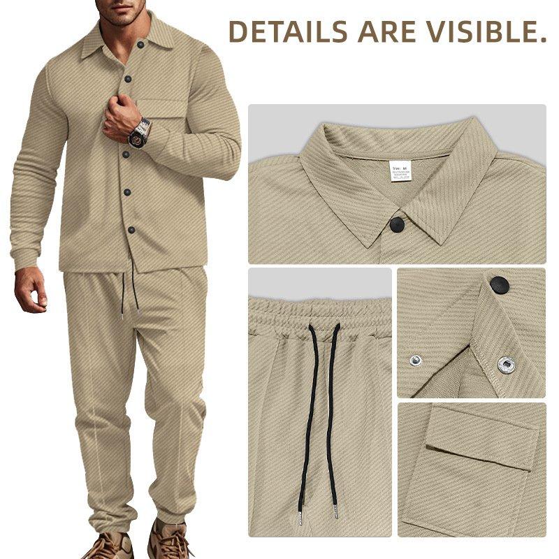 Men's Fall Winter Heavyweight Twill Jacket Pants Two Piece Set Solid Jacquard New