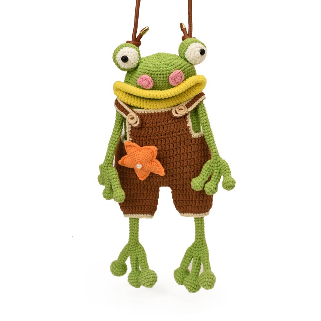 Childrens Cartoon Knit Crossbody Bag With Frog Exterior Design For Daily Use