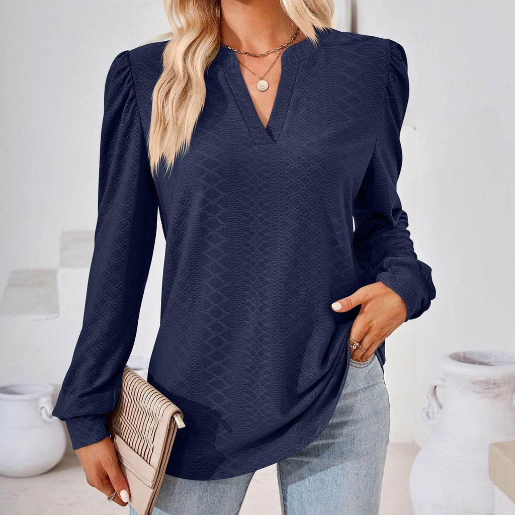 JKASHDK Moda damska Casual Wiosna Jesień Jednolity kolor Drukuj Bluzki i koszule z długim rękawem i dekoltem w kształcie litery V