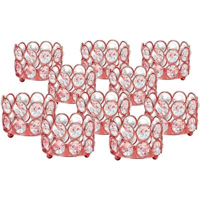 Crystal Tealight Candle Holder Votives Bowl for Home Decoration, Diya Diwali Lights Centerpieces for Wedding Party Table (Rose Gold, Pack of 10)