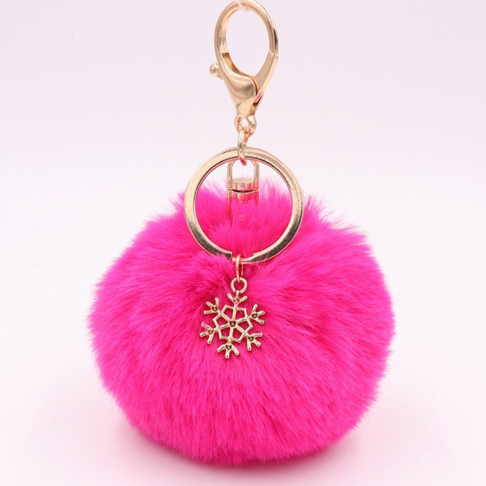 Snowflake Fur Ball Key Chain Bag Charm Plush Ball Keyring Fashion Pompom Pendant  Women Girls