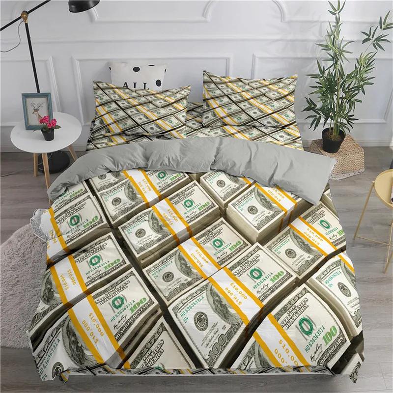 Money Duvet Cover King Microfiber Dollar Bills of United States Federal Reserve with The Portrait of Ben Franklin Bedding Set