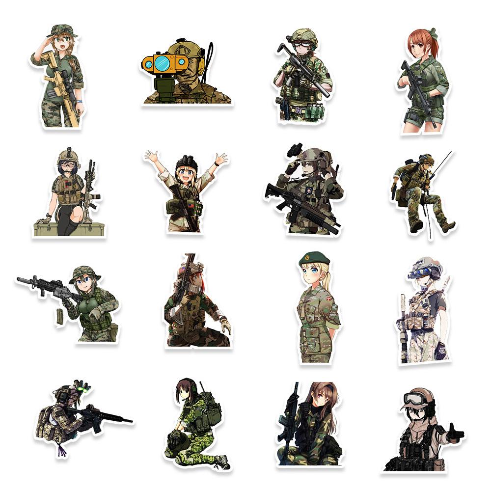 10 30 50Pcs Anime Camouflage Female Military Uniform Girls Stickers Laptop Motorcycle Skateboard Phone Wall Sticker Kids Toys