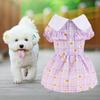 Turn Down Collar Pet Dress Short Sleeve Adorable Dress-up Pullover Plaid Floral Print Dog Skirt for Outdoor