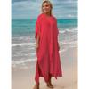 Women's Solid Color Beach Cover Up  Loose Long Button Down Shirt Dress, Open Front Vacation Robe 0994 KTY