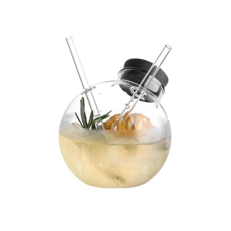 Bicchiere di Vetro a Forma di Globo, Bicchiere di Vetro Creativo Unico, Bicchieri da Cocktail per Mixology Molecolare Bicchieri a Doppia Cannuccia, Bicchieri per Bevande e Succhi