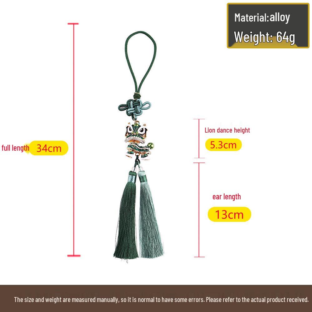 Chinese Lion Dance Car Pendant with Double Tassels and Rhinestone - Foshan Cultural Gift