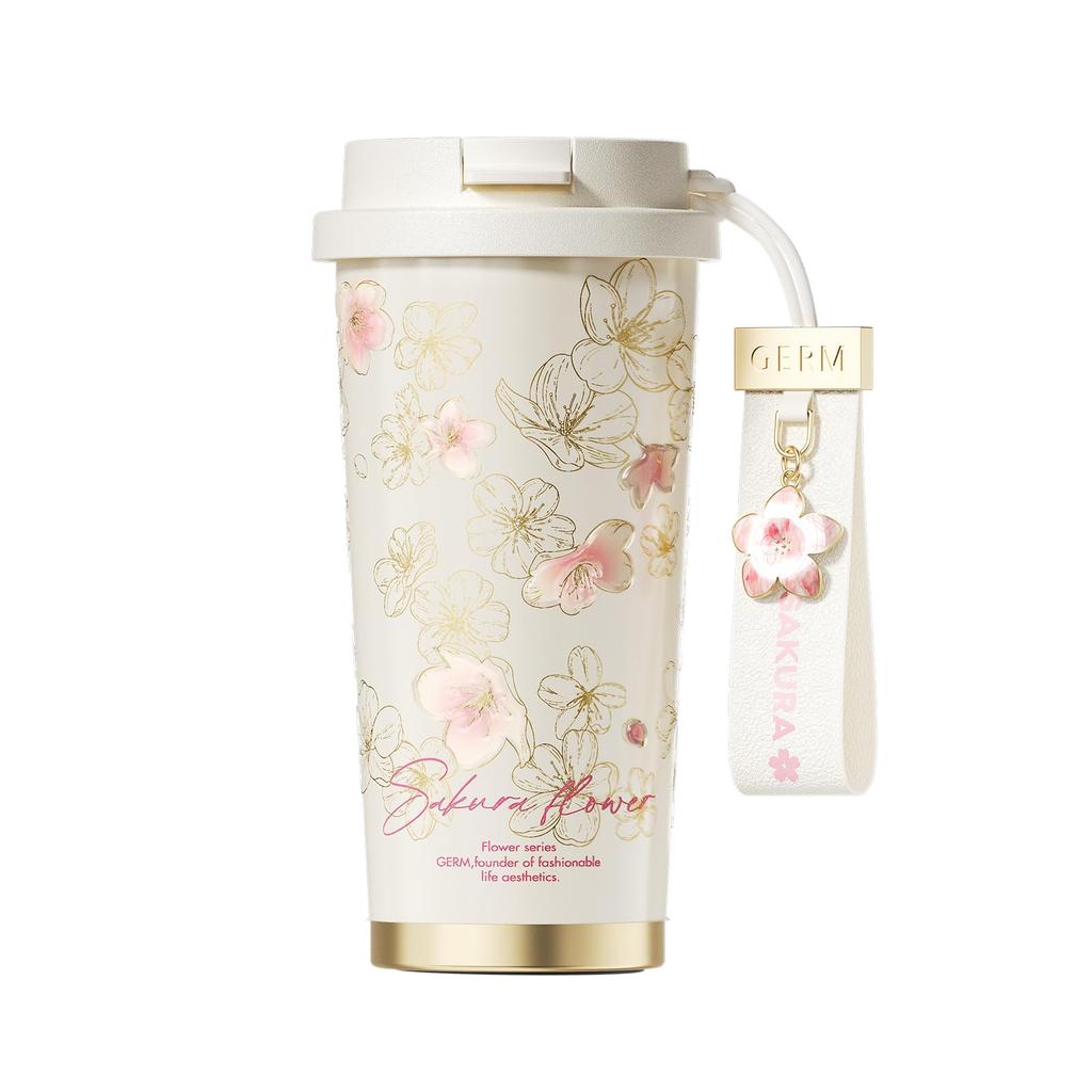 GERM Floral Art Tumbler  500ml Vacuum Insulated Stainless Steel Bottle  Straw & Direct Drinking  Keeps Drinks Hot or Cold for Long Hours  Includes