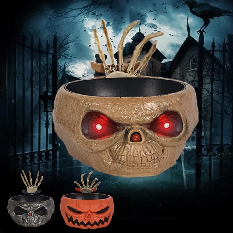 Halloween Candy Bowl Set with Eerie Eye Electric Skull Fruit Bowl Home Ornament