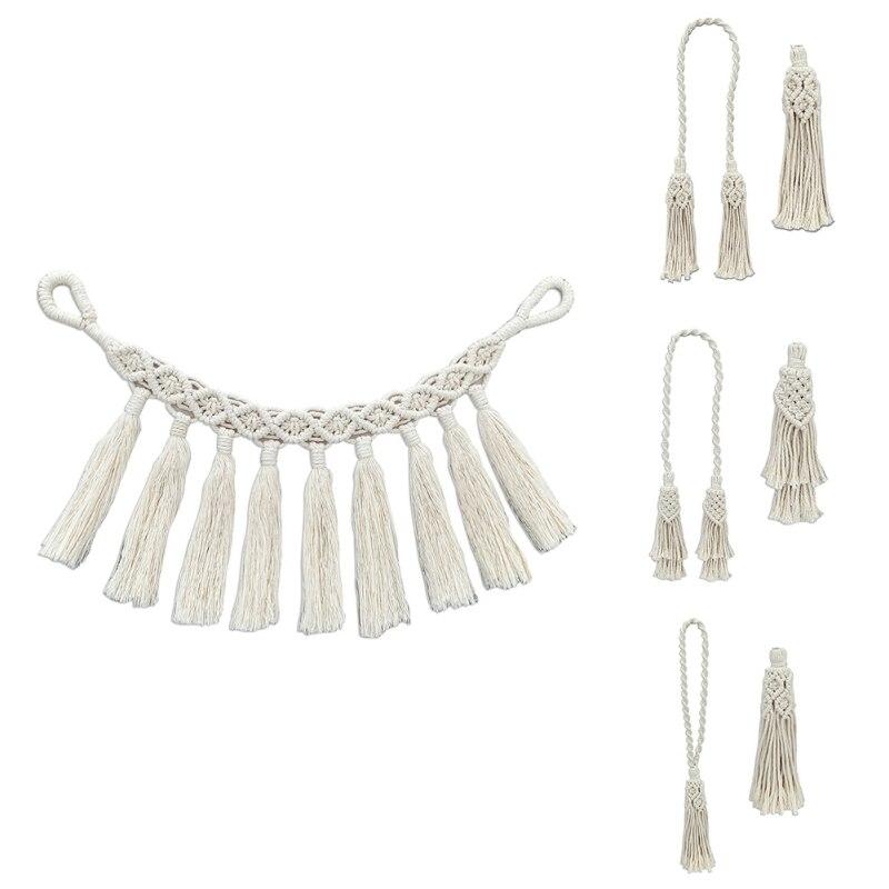 Boho Style Handmade Macrame Curtain Tiebacks Cotton Weaving Curtains Tieback Straps Tassels Hanging Ball Decoration Curtain Accessories