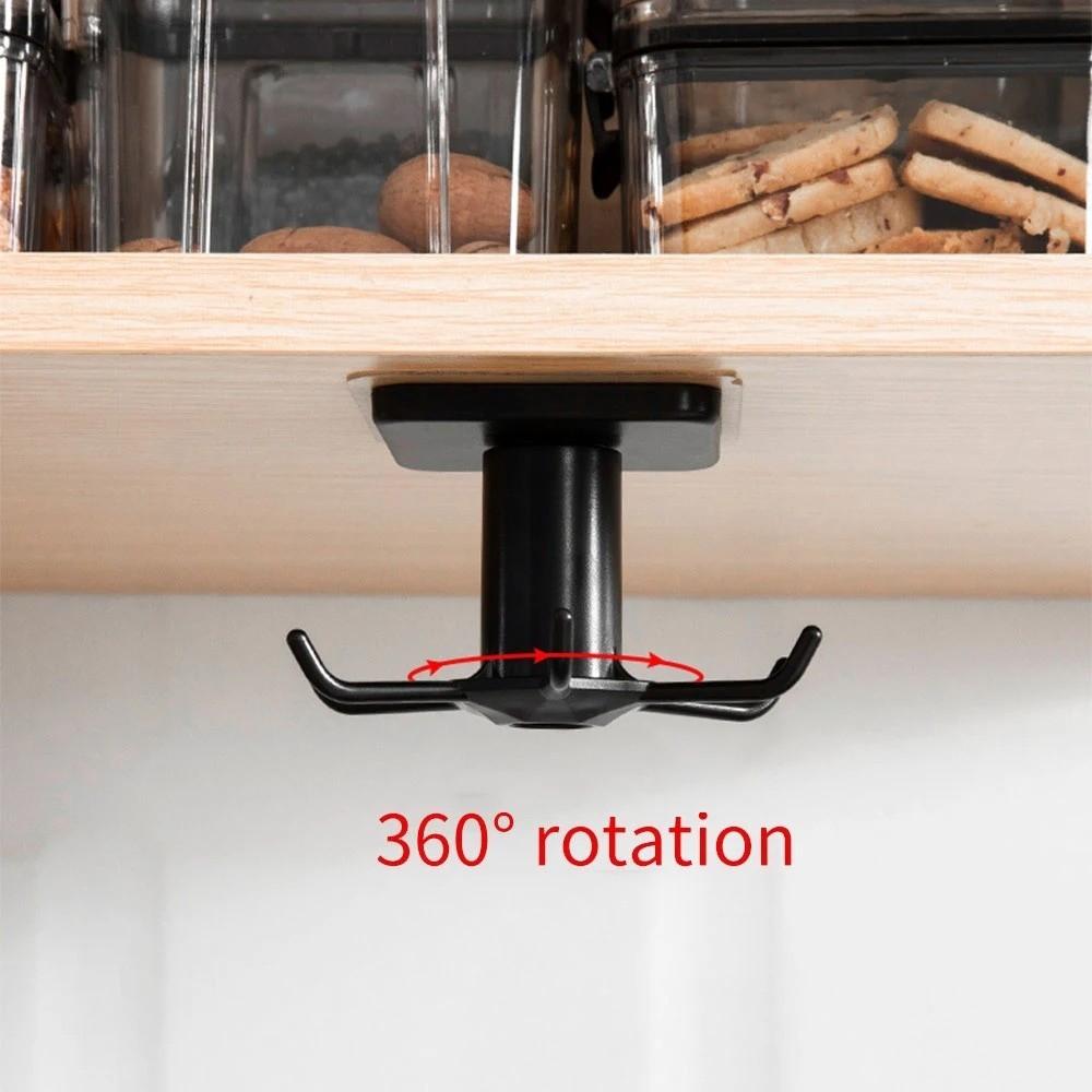 6-Claw Rotating Storage Rack 360 Degrees Multifunctional Shelves Kitchen Hooks Kitchen Organizer