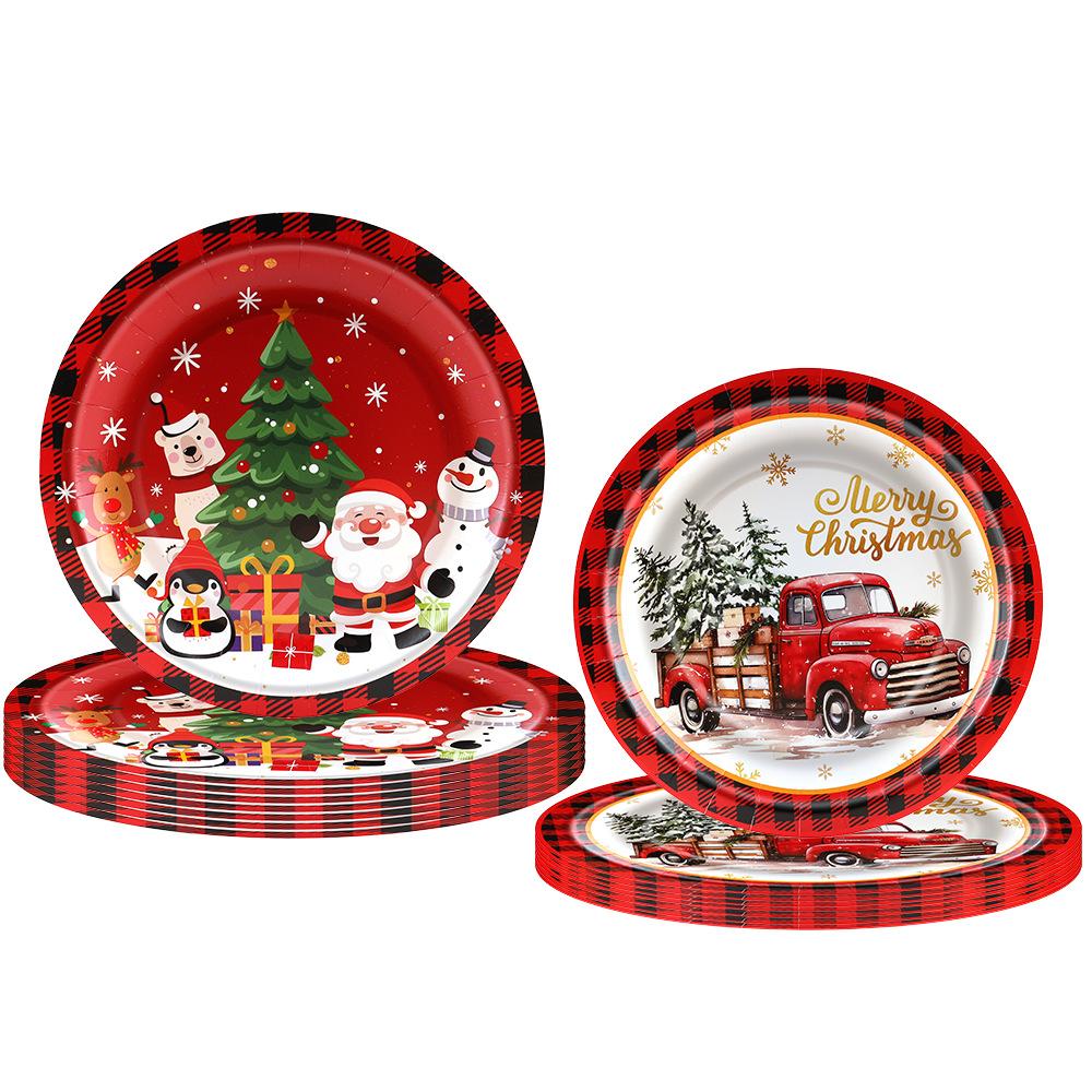 10/20/50pcs Christmas Disposable Plates Tableware Decorations Dessert Dish Christmas Car Snack Paper Plates Party Supplies Kids