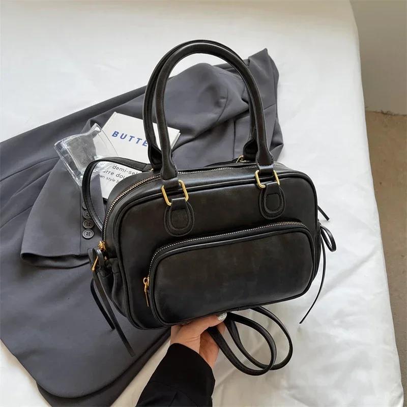 Fashion PU Zipper Solid Color Versatile Shoulder Bag High Quality Large Capacity Crossbody Bag Soft Trendy Simple Handbag