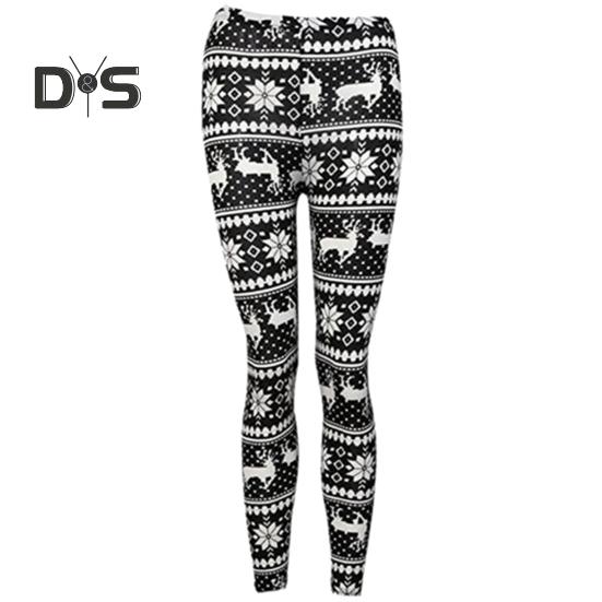 Høst Vinter Leggings Elg Snøfnuggtrykk Skinny Høy midje Stor Elastisitet Rumpe løftet Tykk Varm Myk Jul Langbukser Bunnbukser