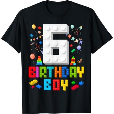 6th Birthday Boy Master Builder 6 Years Old Building Block T-Shirt