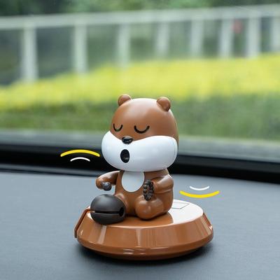 Cute Solar Car Ornaments Car Instrument Center Console Cartoon Anime Parking License Plate Shifter Solar Toy
