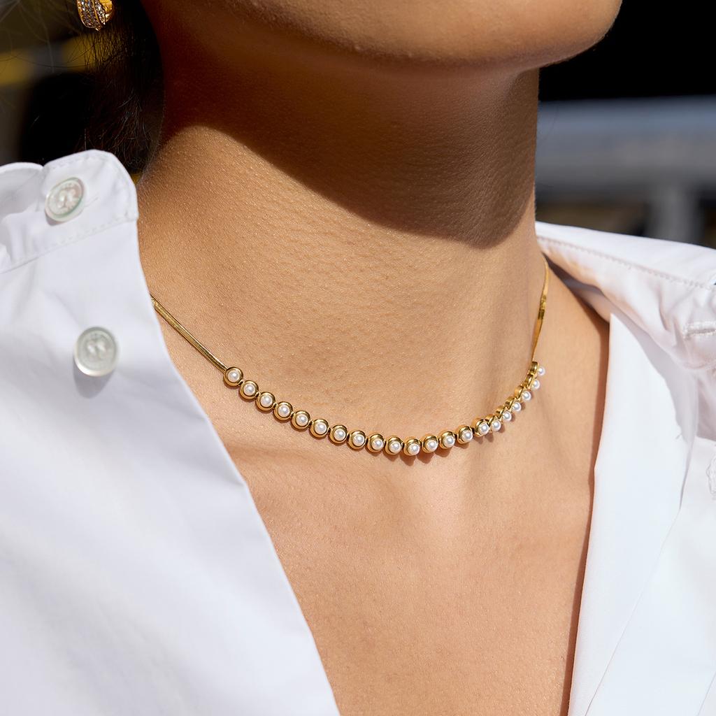 Yori Stainless Steel Imitation Pearl Bracelet Necklace For Women Stainless Steel Delicate Daily Sweet Jewelry Accessories