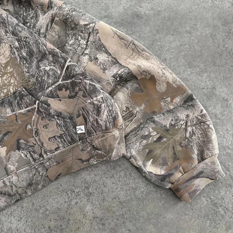 Felpa con cappuccio da strada con cerniera Camo Foglia Americana Retro