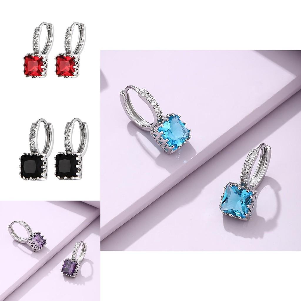 Contemporary Geometric Alloy Zircon Earrings For Women Square Shape Trendy Summer 2022