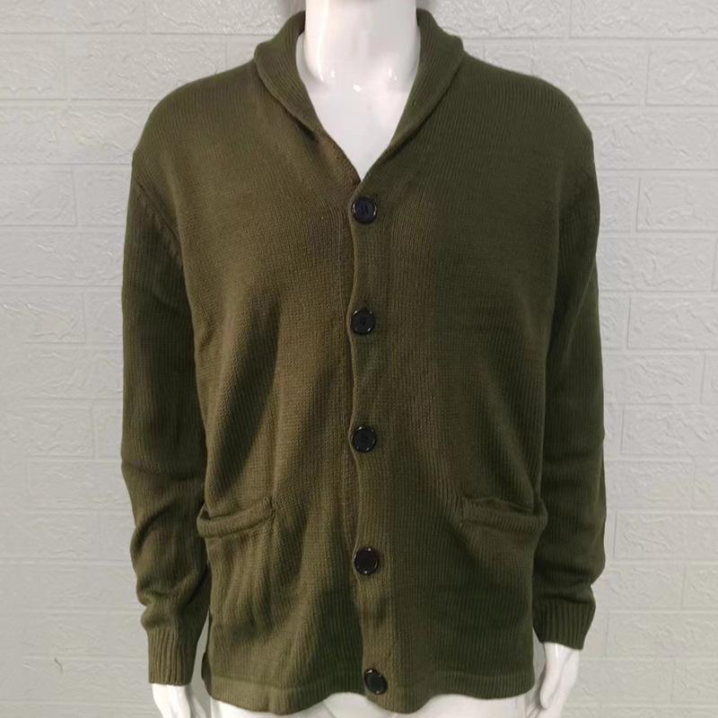 Men Knitted Coat Lapel Long Sleeve Pockets Thickened Cardigan Sweater Men Autumn Solid Buttons Placket Knitted Coat for Work