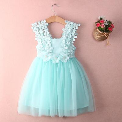 Kids Girls Crochet Lace Dress Sleeveless Florals Princess Dresses Fancy Gown Wedding Party Dresses