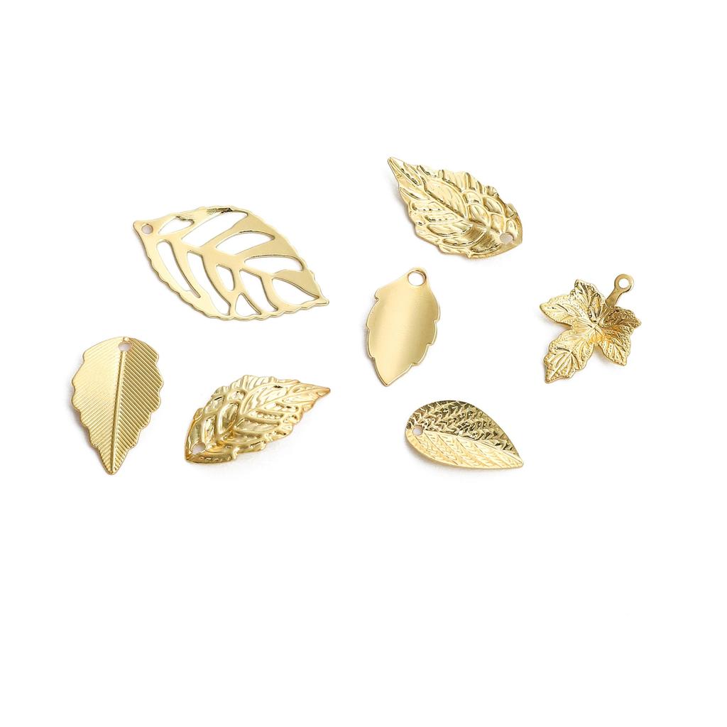 Patterned Copper Leaf Pendant Curved Design Charm for DIY Jewelry Craft