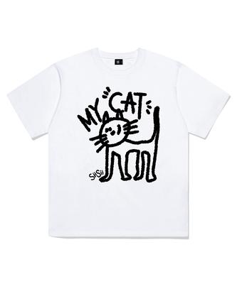 PAGESIISII My Cat Printed Short Sleeve T-Shirt White