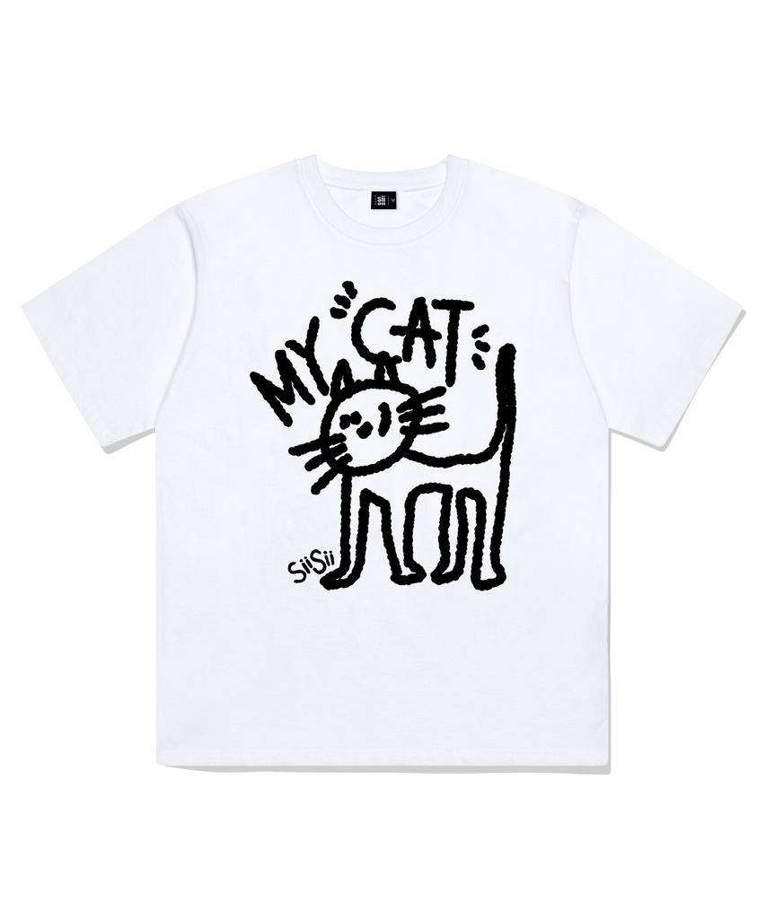 PAGESIISII My Cat Printed Short Sleeve T-Shirt White
