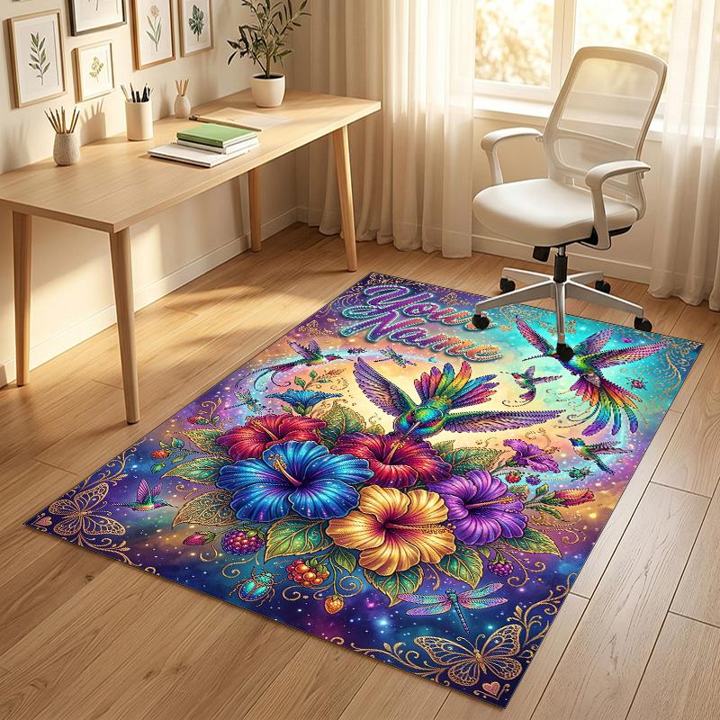 Hummingbirds Floral Theme Soft Crystal Velvet Rug Custom Name & Text Print Non Slip Floor Rug for Bedroom Living Room