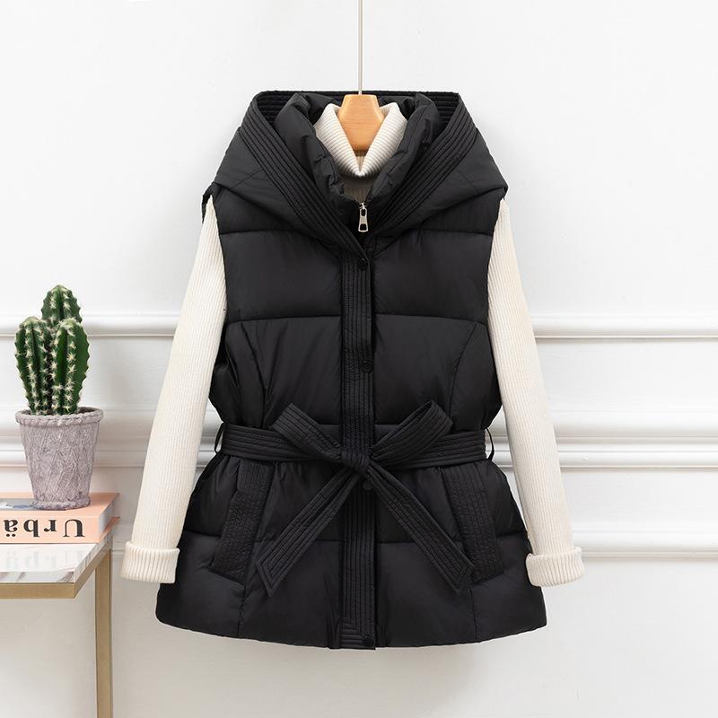 New Women s Cold Thin Jacket Cotton Clothing Fashion Versatile Thickened Warm High-quality Fabric Lightweight Short Vest Coat L110-125 чёрный
