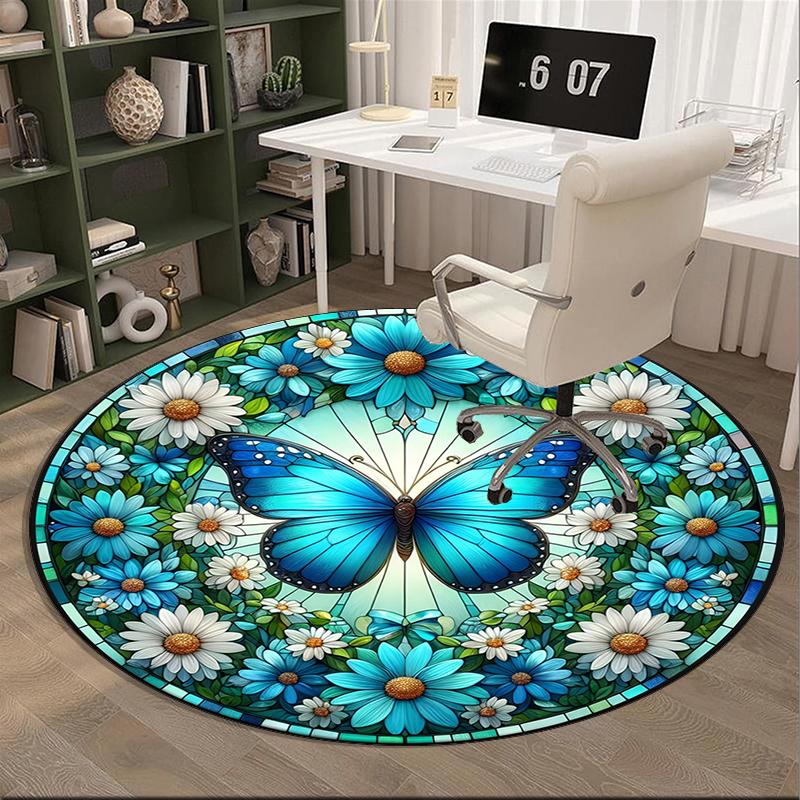Butterflies And Sunflowers round carpet Chair cushion Round Entryway Rug, Soft Round Rugs for Living Room, Bedroom, Circle Carpet decor gifts
