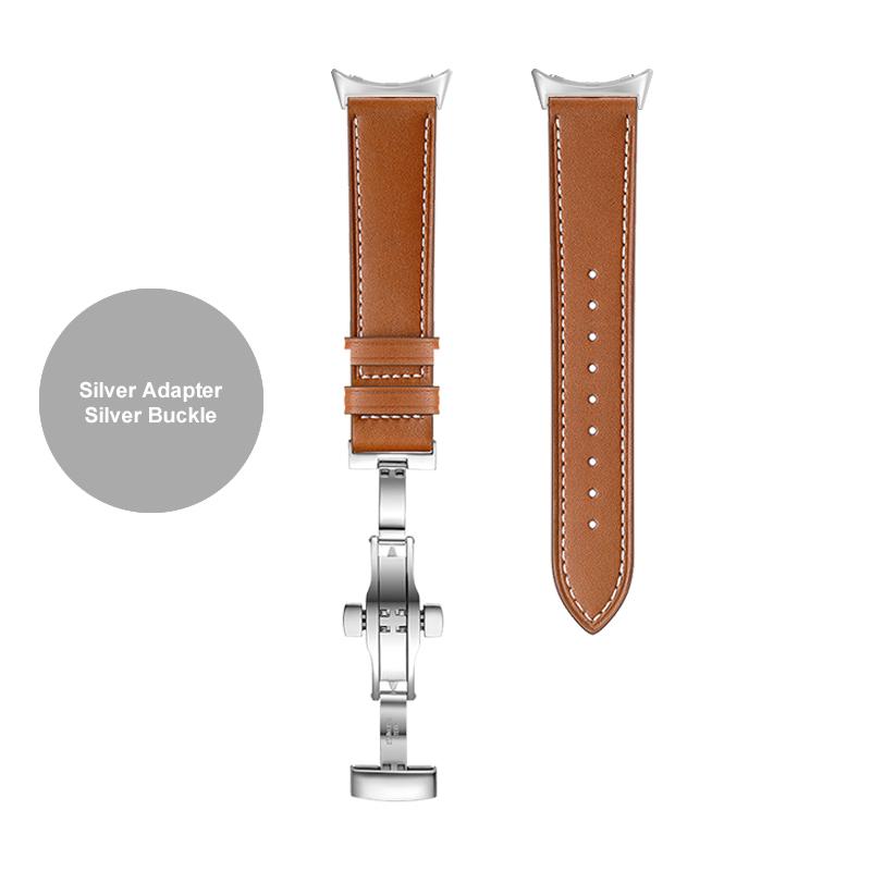 Butterfly buckle Leather Strap For Google Pixel Watch Band Pixel Watch Watchbands Bracelet With adapter (Silver/Black/Rose gold)