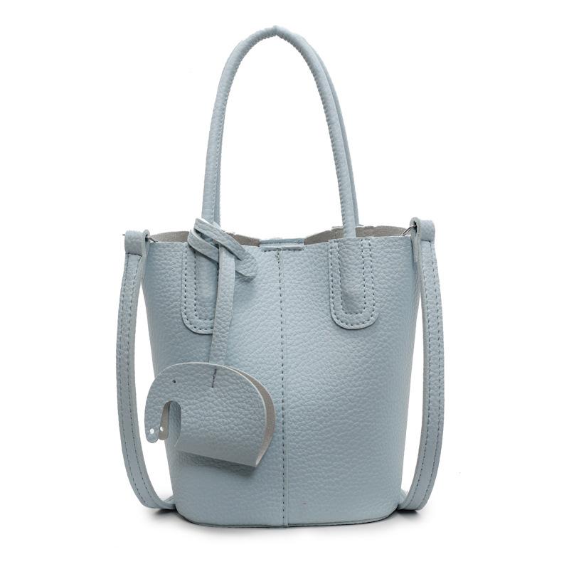 Popular Korean Simple Style Temperament Portable Bucket Bag Women's High-end Lychee Pattern Commuting Versatile Messenger Bag