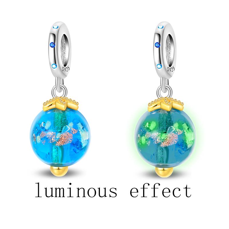 100% Stering Copper Metal Flower Heart Gem Charm Bead Components Bead Components Luminous Firefly Pendant Bead Component Compatible With Authentic