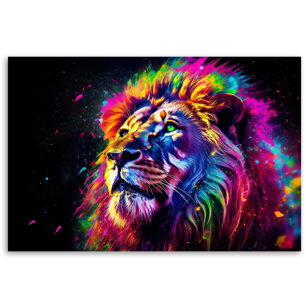 Canvas Print, Coloured Lion Neon
