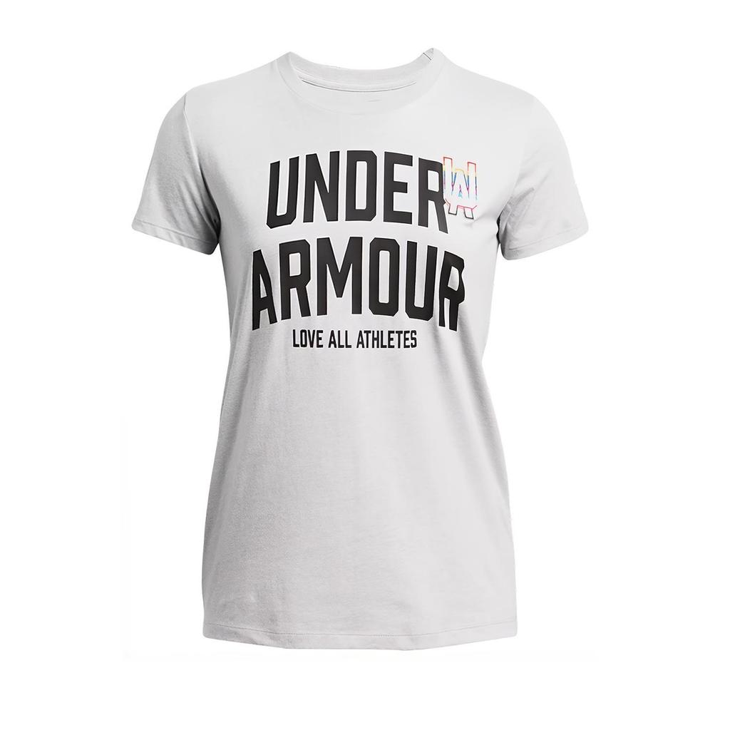 Under Armour Letter Round Neck Short Sleeve T-Shirt Women Tops Modern-Gray 1383046-011